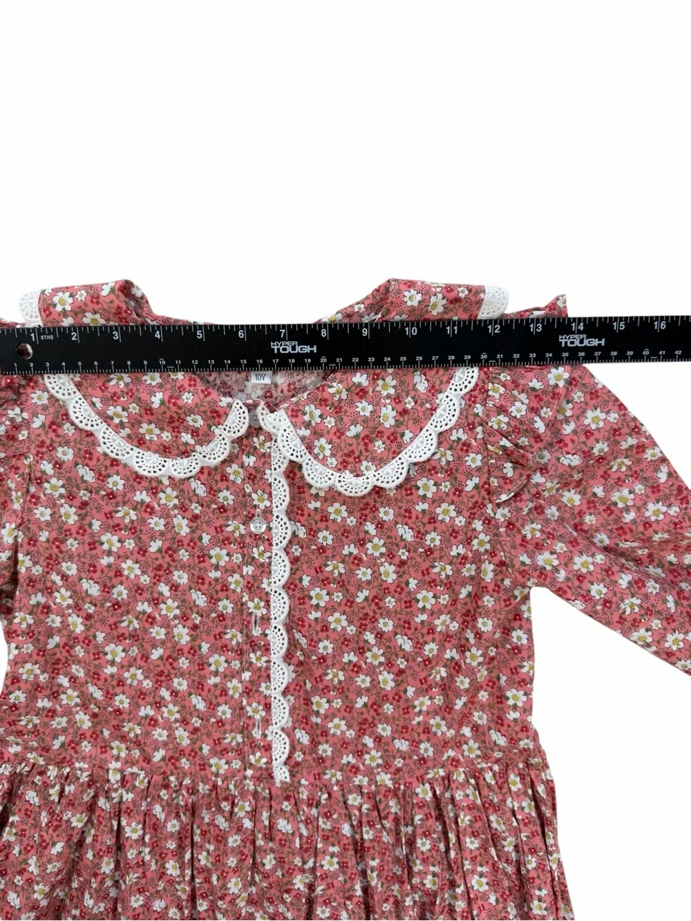 Scarlet Darkness Vintage-Style Red Floral Kids Nightgown Lace Collar Size 10Y